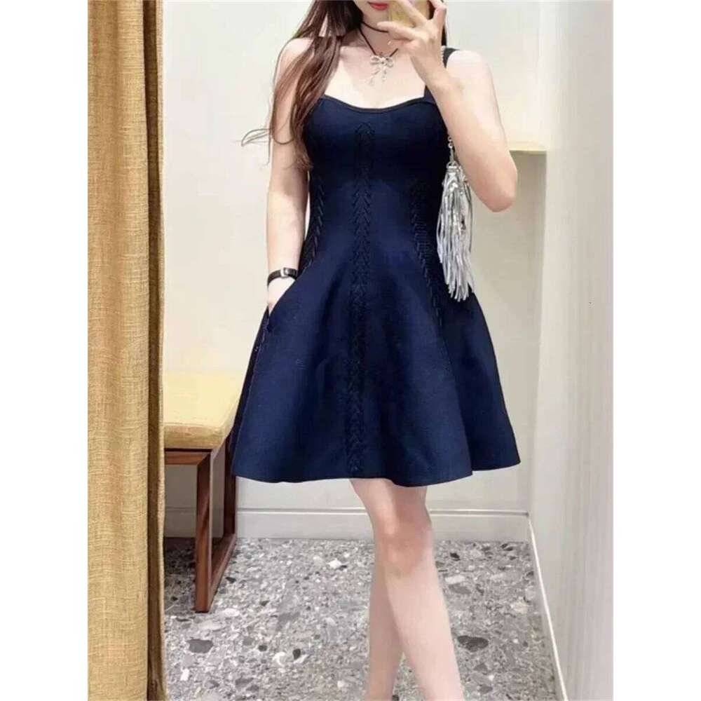 Women Solid Color Lace-Up Knit Cardigan + 2025 New Single Breasted O-Neck Short Sweater Or A-Line High Waist Sling Dress Mdng260330