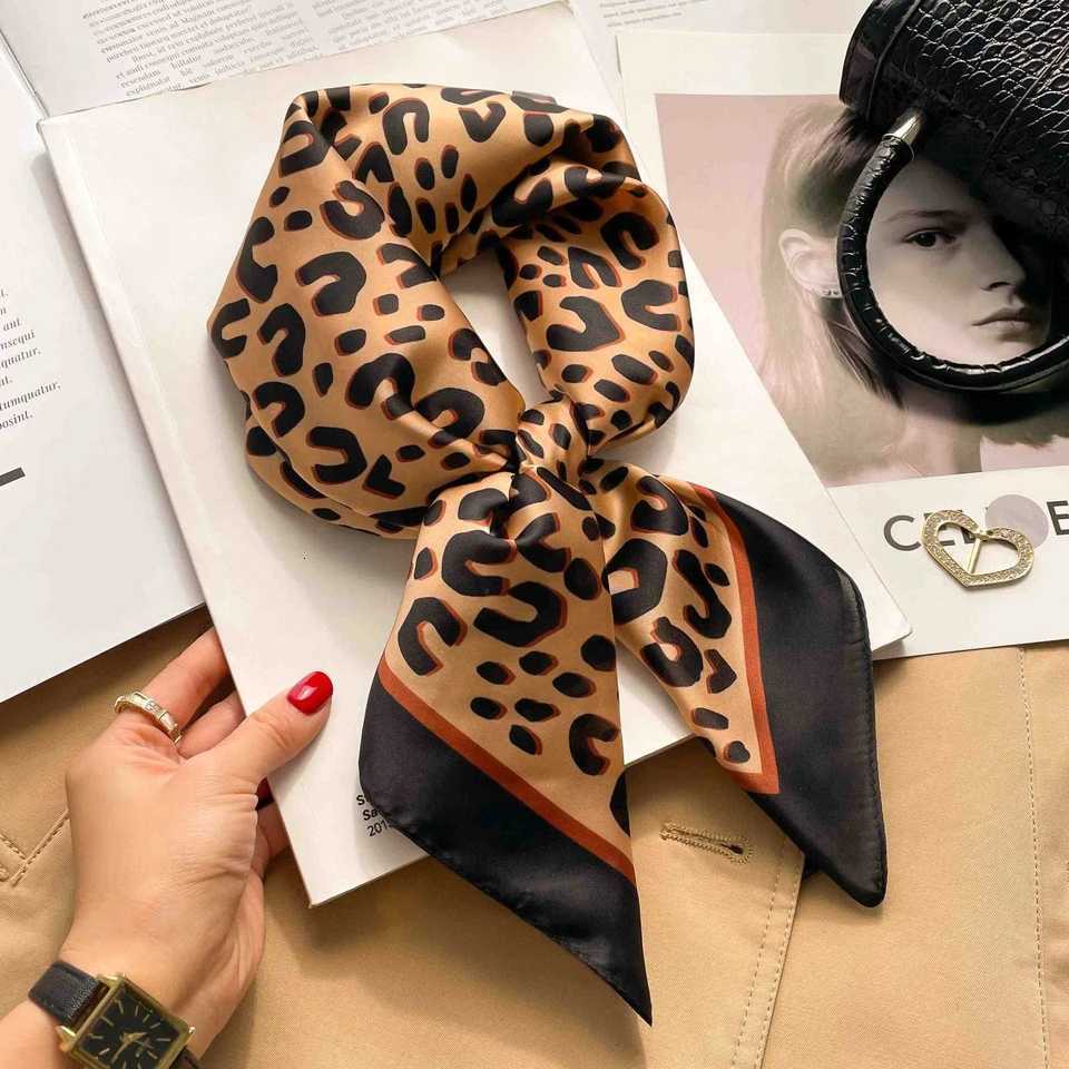 70cm Leopard Print Silk Square Scarf for Wen Satin Shawl Fashion Wraps Neckerchief Fem Hair Bands Ribbon band Bandana X260328