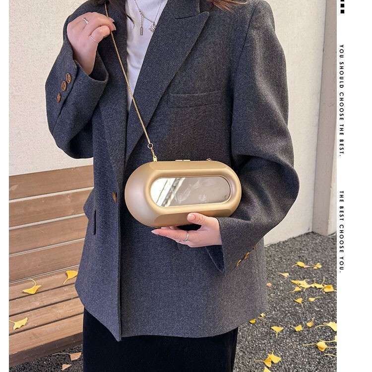 Fashionable acrylic box 2026 spring new model with mirror makeup bag, unique design, chain shoulder crossbody bag
