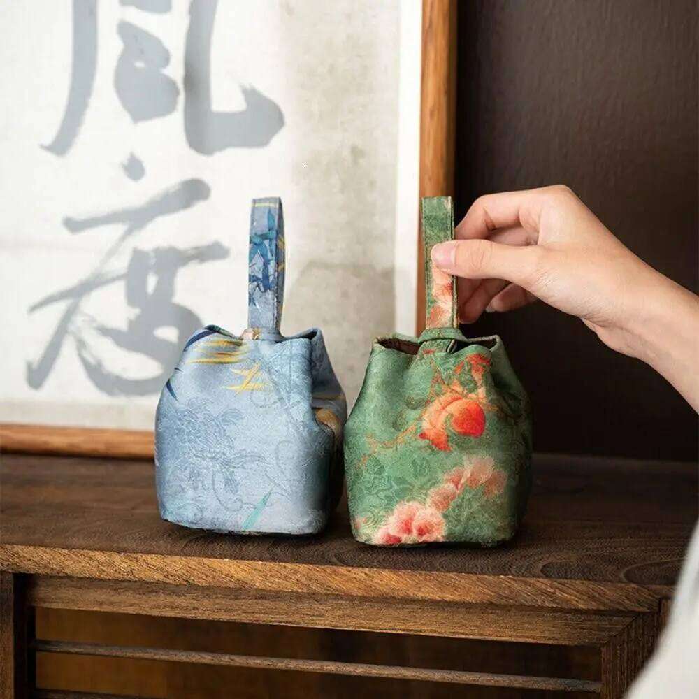 Chinese Embroidery Creative Chinese Style Storage Thickened Embroidered Tea Set Accessories Vintage Teacup Drawstring Cloth Bag