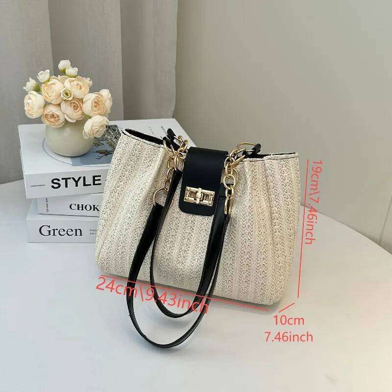 Grass Patchwork Leather Korean Version Shoulder Bag Fashionable Women S Woven Handbag Suitable For Beach Parties Occasion XIU LAI SI