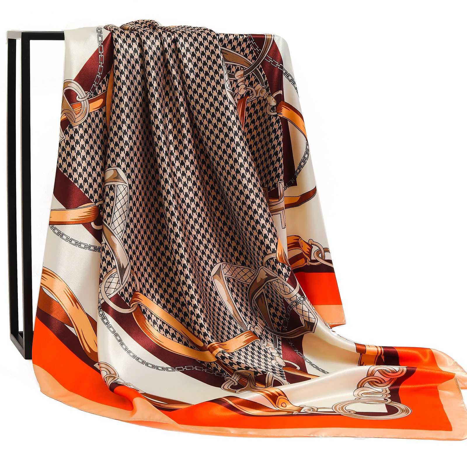 Fashion Shawl Scarves For Women Floral Print Silk Satin Hijab Scarf Female Wraps 90X90CM Square Shawls Bandana Scarfs For Ladies Z260330