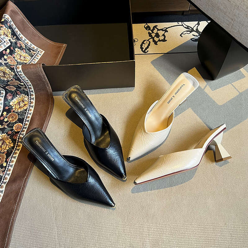 Summer New High Heels For Women Comfortable Commuting Pointed Toe Nude Color High End PU Leather Single Shoes