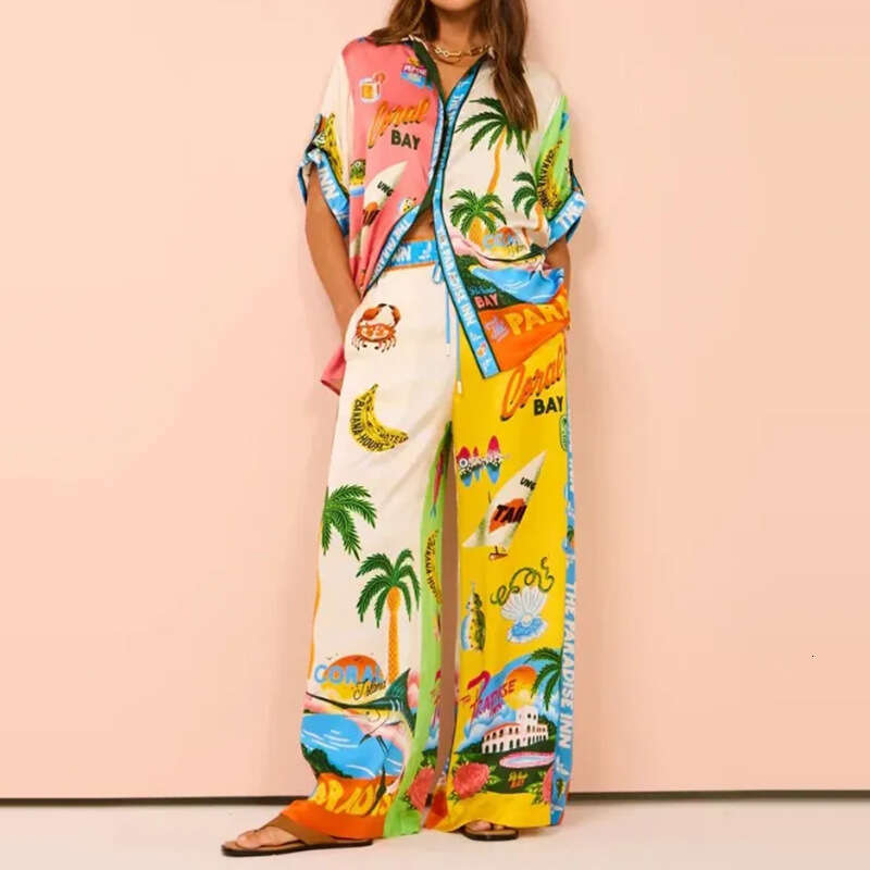 2026 Spring New Collection: Cross-Border European American Foreign Trade Women's Clothing, Trendy Casual Style Printed Button-Up Cardigan and Pan
