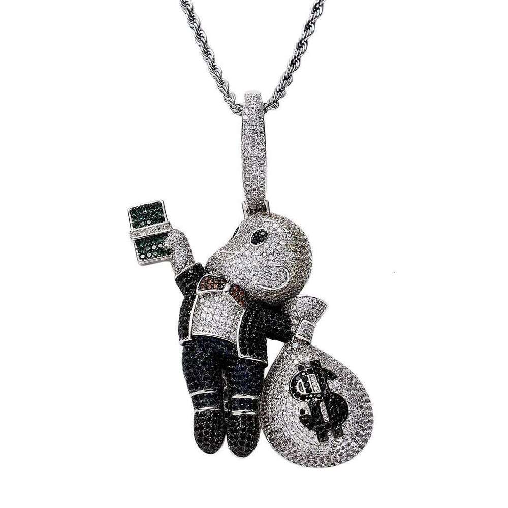 Trendy Necklace, Hip-Hop Style, Featuring Bald Boy Holding A US Dollar Bill, Micro-Inlaid With Zircon, Luxurious Street Style Pendant