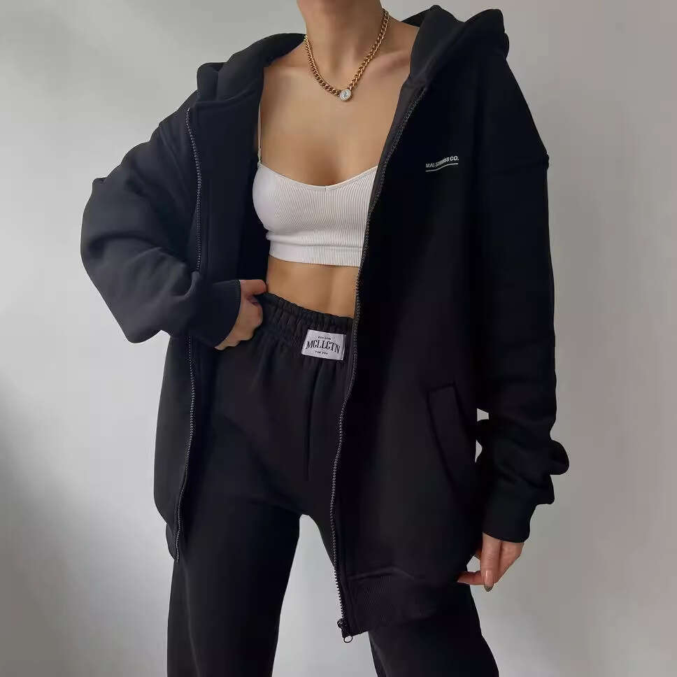 2026 Cross-Border European American Women's Long-Sleeve Fleece-Lined Sweatshirt and Pants Casual Fashion Printed Hooded Set for Women