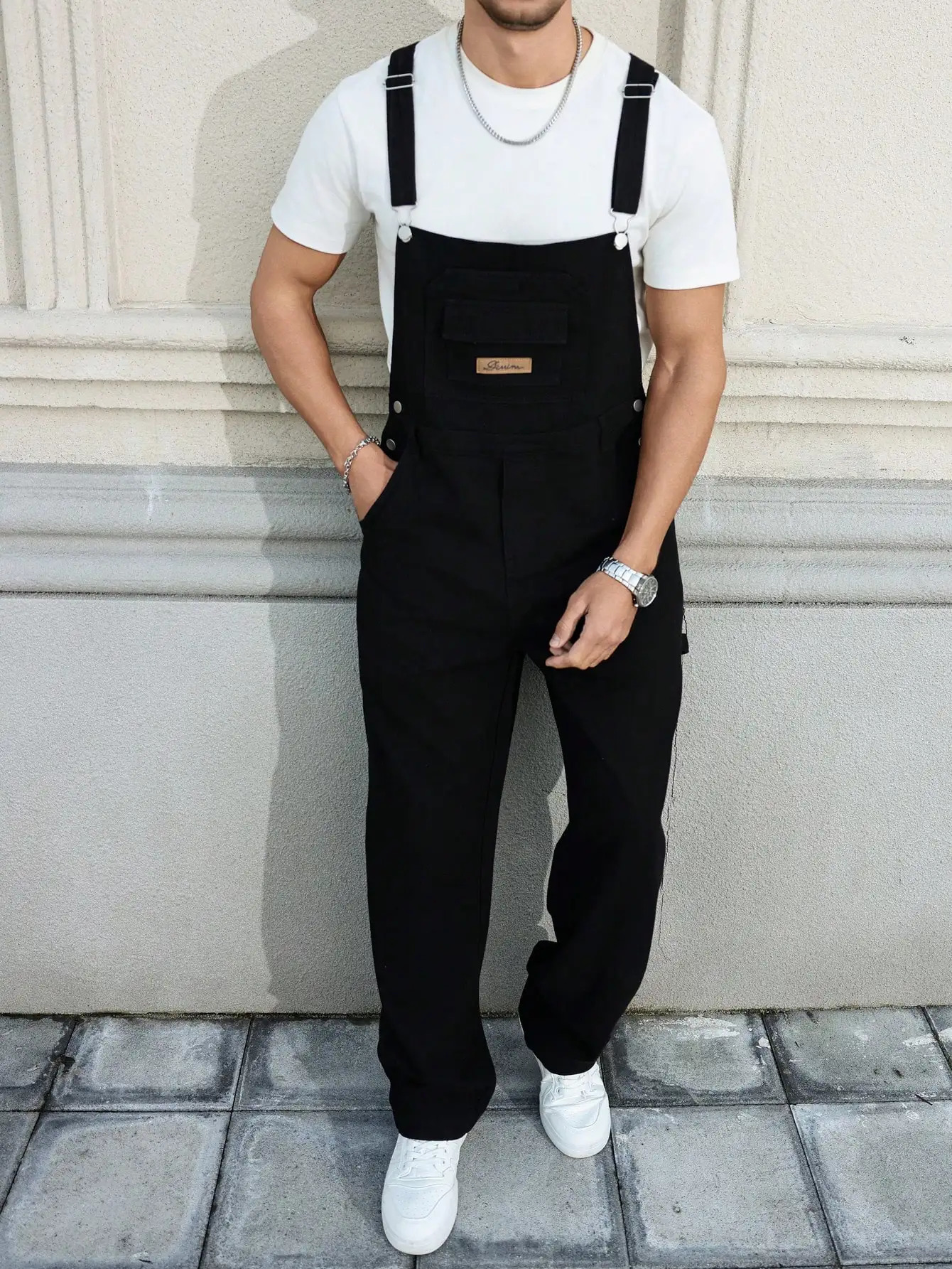 Mens Four - Season Black Denim Overalls Simple and Casual Style Retro and Daily 260326