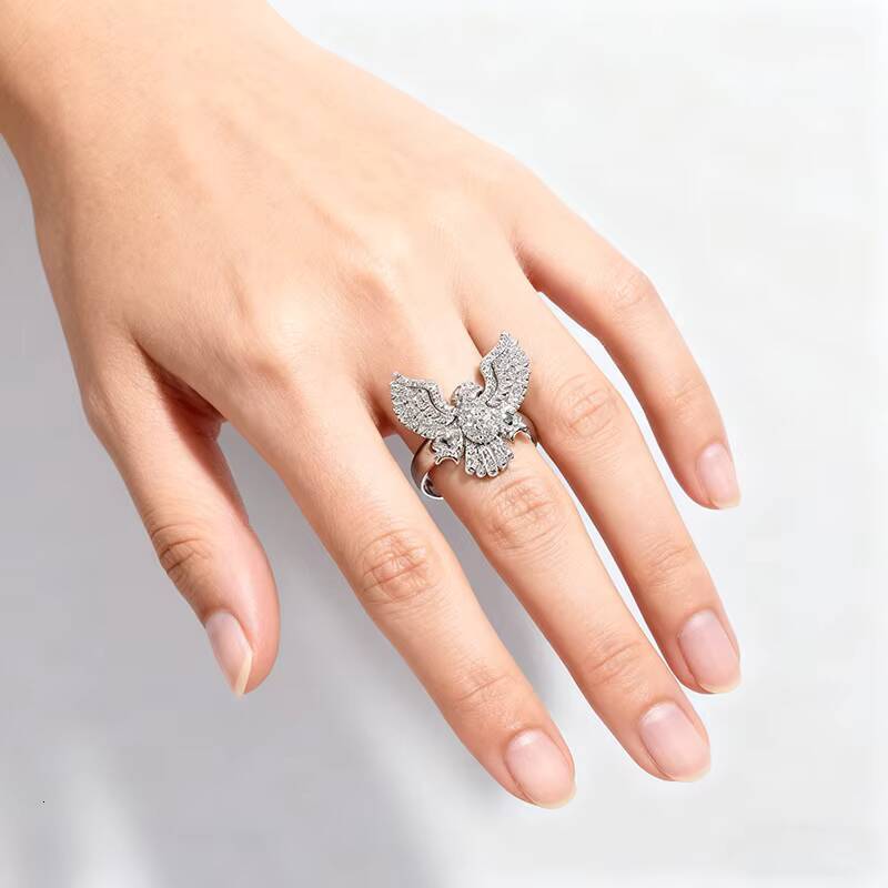 Trendy Hip Hop S925 Sterling Silver Electroplating Gold Pave Setting VVS GRA Moissanite Jewelry Mens Eagle Ring