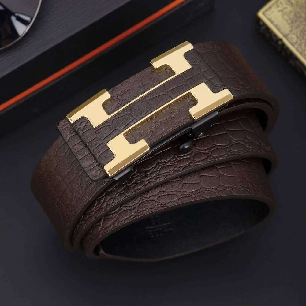 Men's Fashionable Work Business Belt With Metal Automatic Buckle Durable Everyday Use Design Perfect Gift Choice Chunjinqiuli
