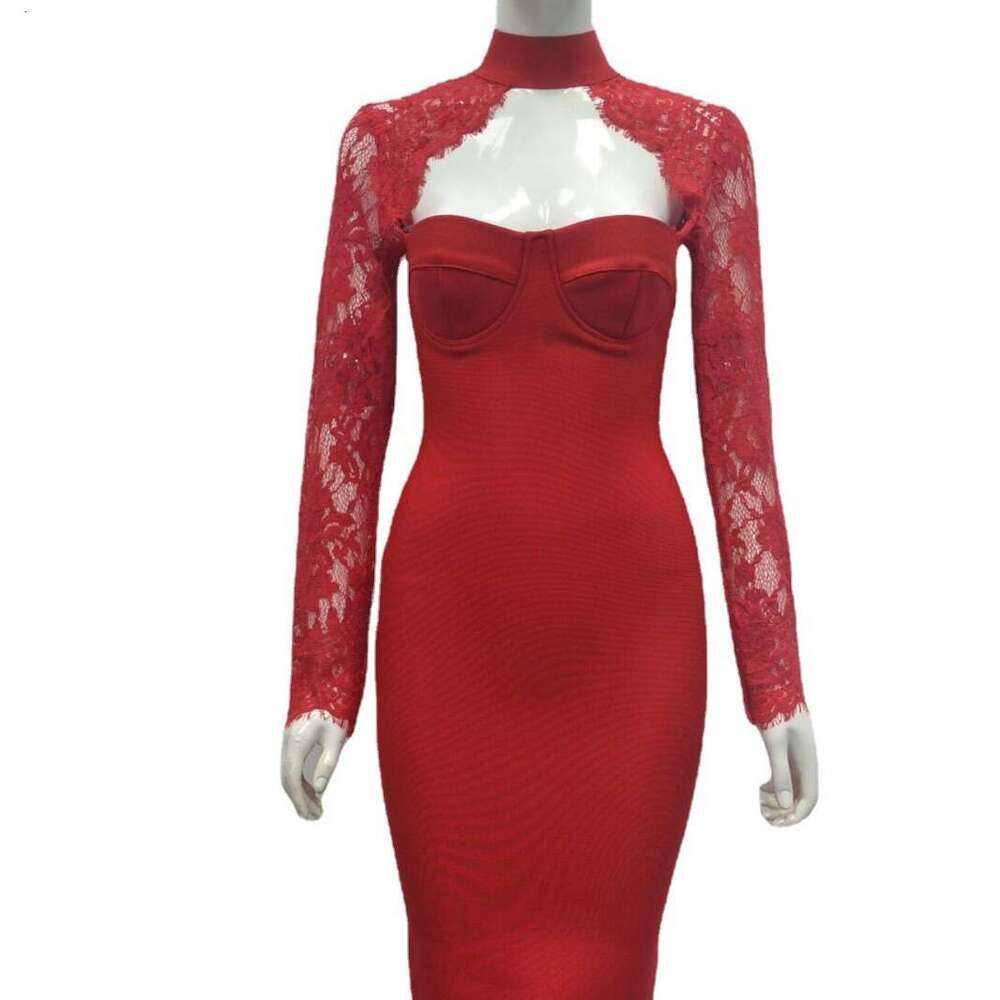 q26 2026 Spring and Summer New Designer Fashionable and Elegant Lace Sleeve Backless Collar Dress