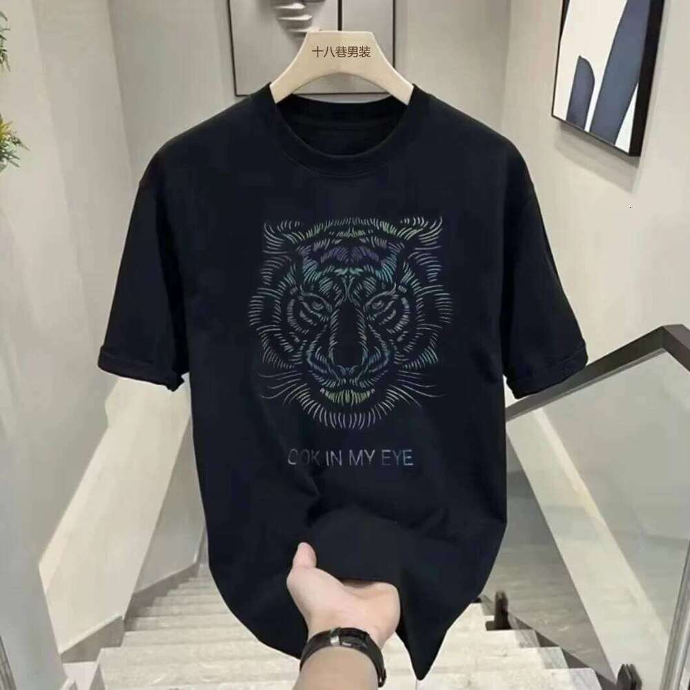 Tiger Printed Casual Small Print Pure Cotton Unisex Crew Neck Short Sleeve Slim Fit Tee Comfortable Daily Wear