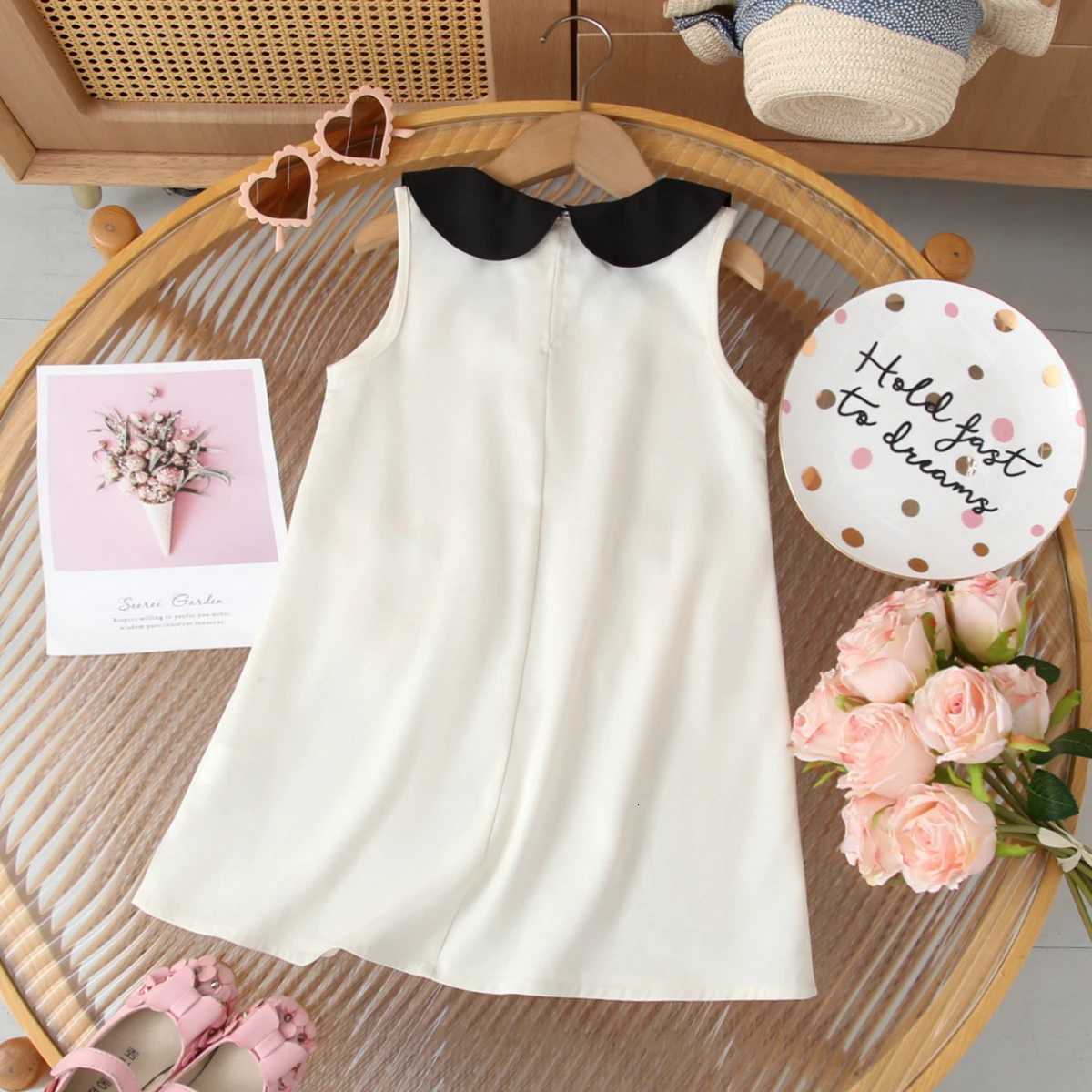 Girl Casual Dress New Fashion Doll-neckline Pocket Bowknot Sleeveless Vest Dress Cute Girls VestidosT260330