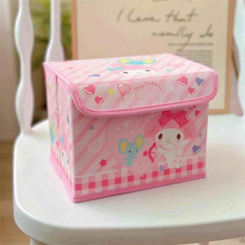 Hello Kitty Kawaii Kuromi Cinnamoroll Desktop Organizer Cosmetics Stationery Flattenable Dust-proof Flip Desk Storage Box