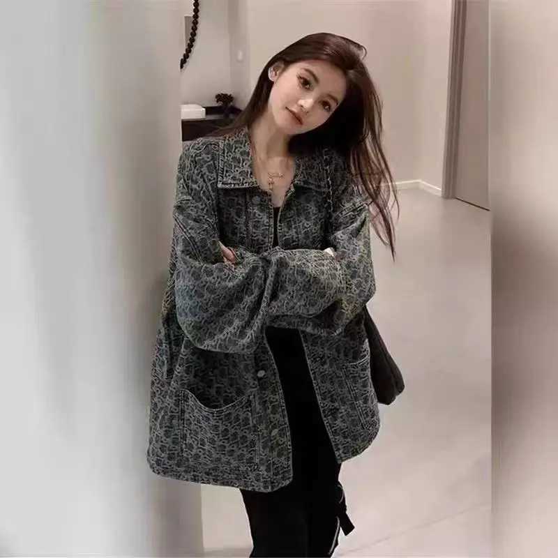 Large Size Loose Outerwears Fashion Pocket Retro Denim Jacket Womens 2026 Spring Autumn Cowgirl Shirt Coat Mid-Long Top JacketsT260328