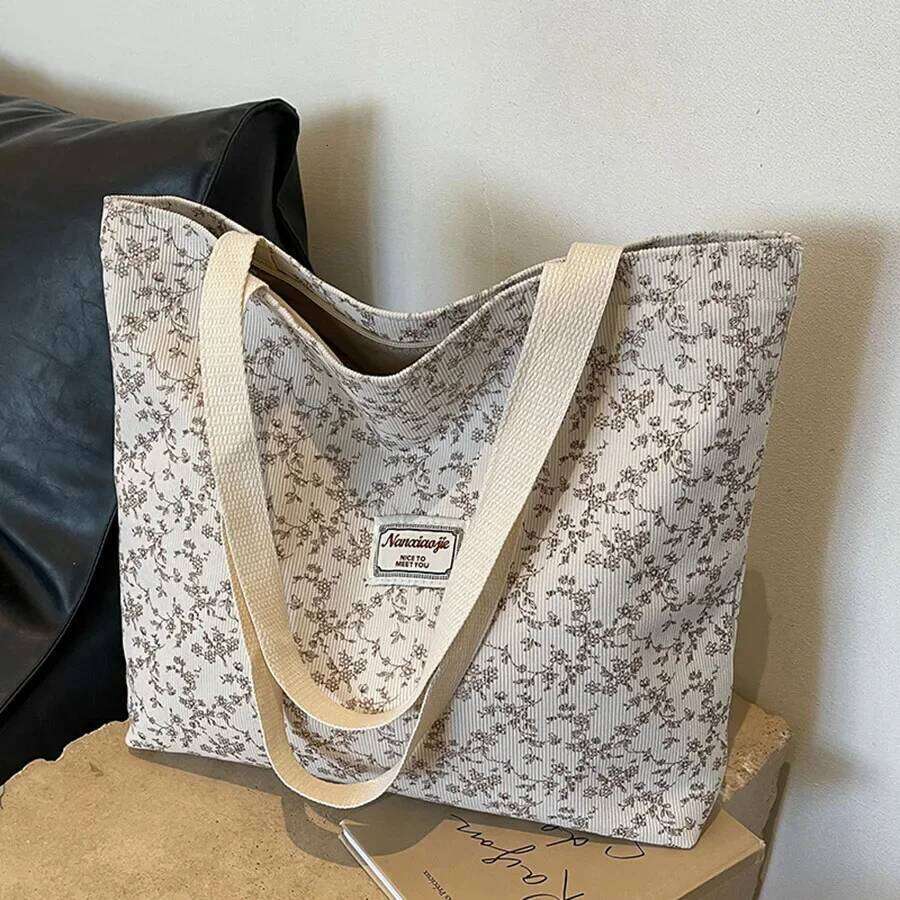 Women Shoulder Bags Sweet Floral Designed Commuter All Match Ins Young Large Capacity Convenient Soft Casual Tender New Corduroy QIBALIANGPIN