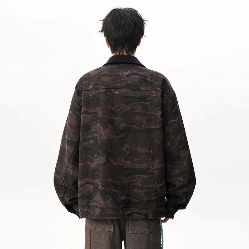 American Style Green Black Camouflage Lapel Mens Jacket Versatile Casual Zipper Coat 2026 Spring Male Clothing 260327