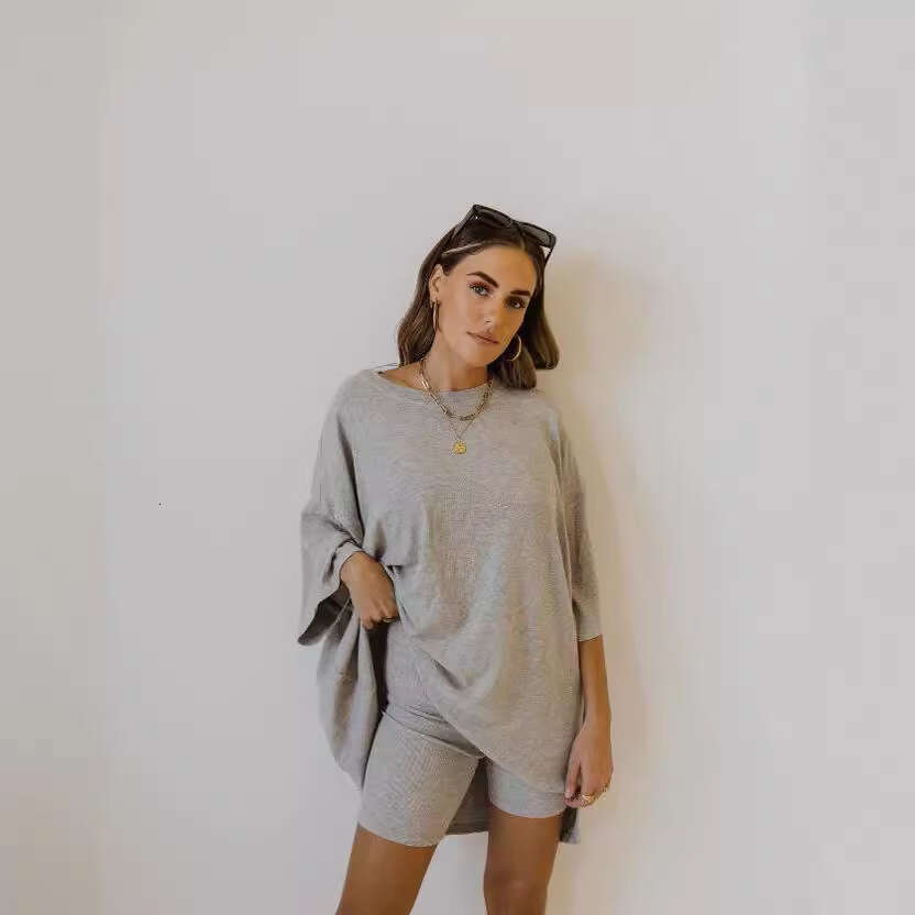 2026 Spring/Summer New Versatile Loose Plus-Size Women's Clothing European American Casual Home Short-Sleeve T-Shirt and Shorts Set
