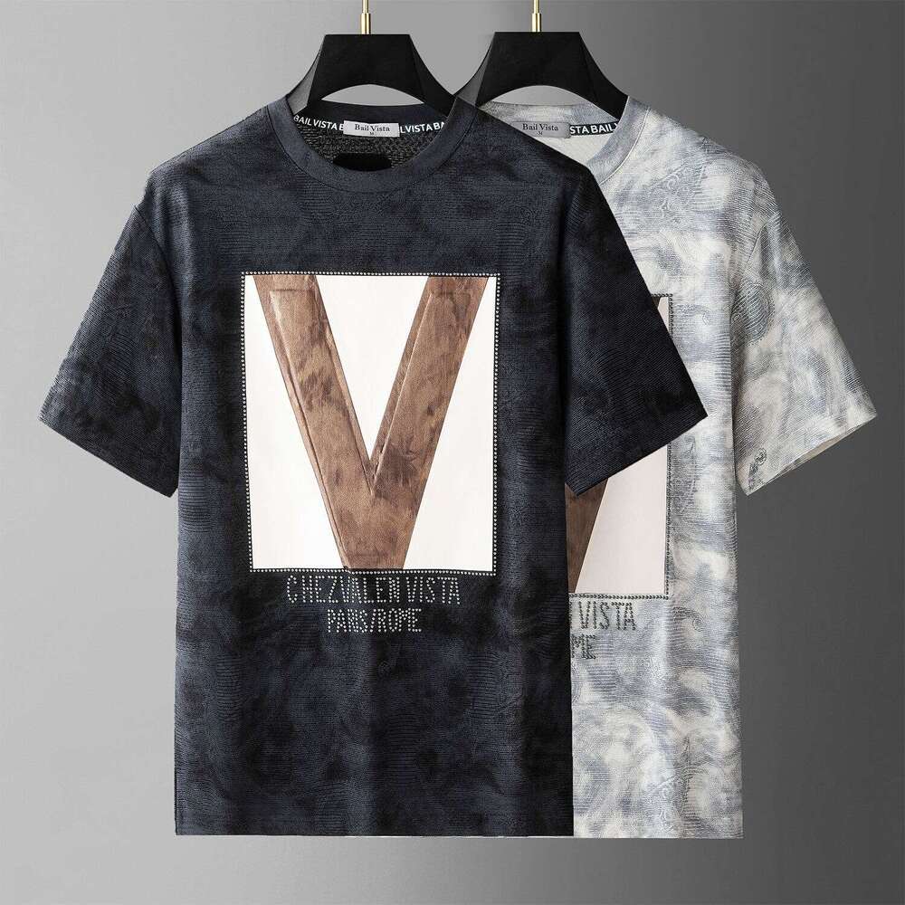 European Station luxury Summer New Short-Sleeve T-Shirt Men, Premium High-End Letter Print Half-Sleeve Tee Top for Men