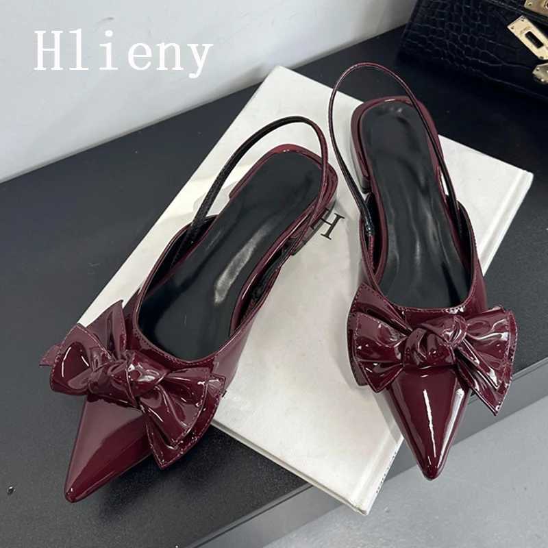 Hlieny Fashion Design Big Butterfly Knot Women Flat Mules Sandals High Quality Cozy Patent Leather Pointed Toe Back Strap Shoes Z260330