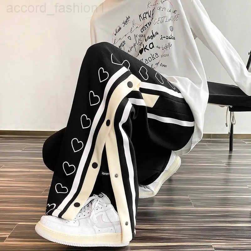 Harajuku Wide leg Sweatpants Oversize Men Streetwear Side Button Baggy Pants Casual Sport Split Basketball Women Track Trousers H260330