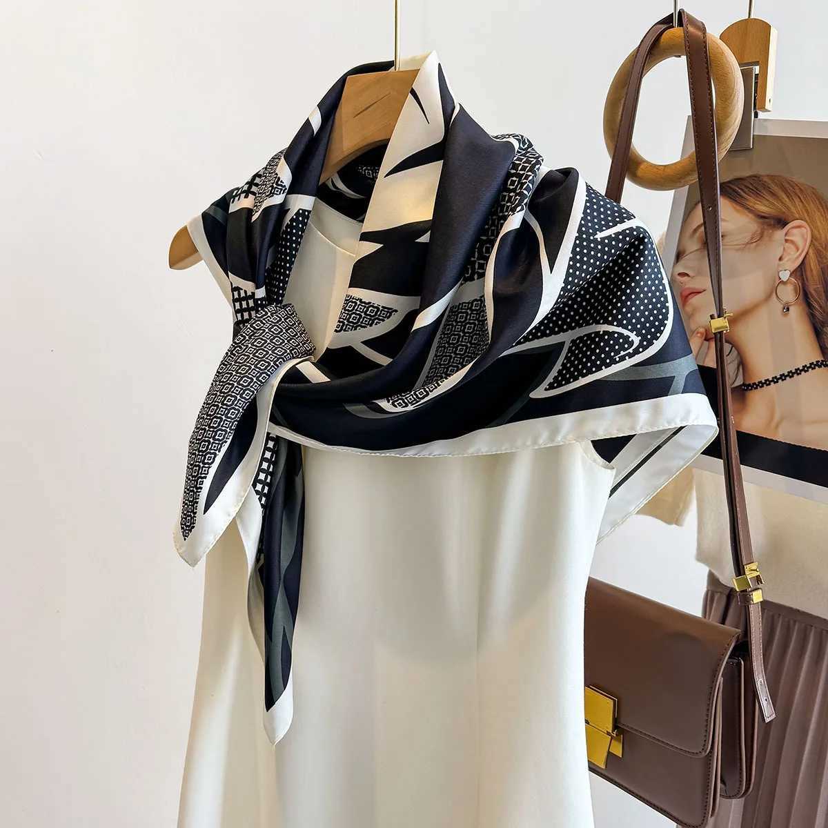 New 90cm Printed Large Square Scarf Wen Spring and Autumn Scarves Twill Silk scarf Shawl Fem HIjab Luxury X260328