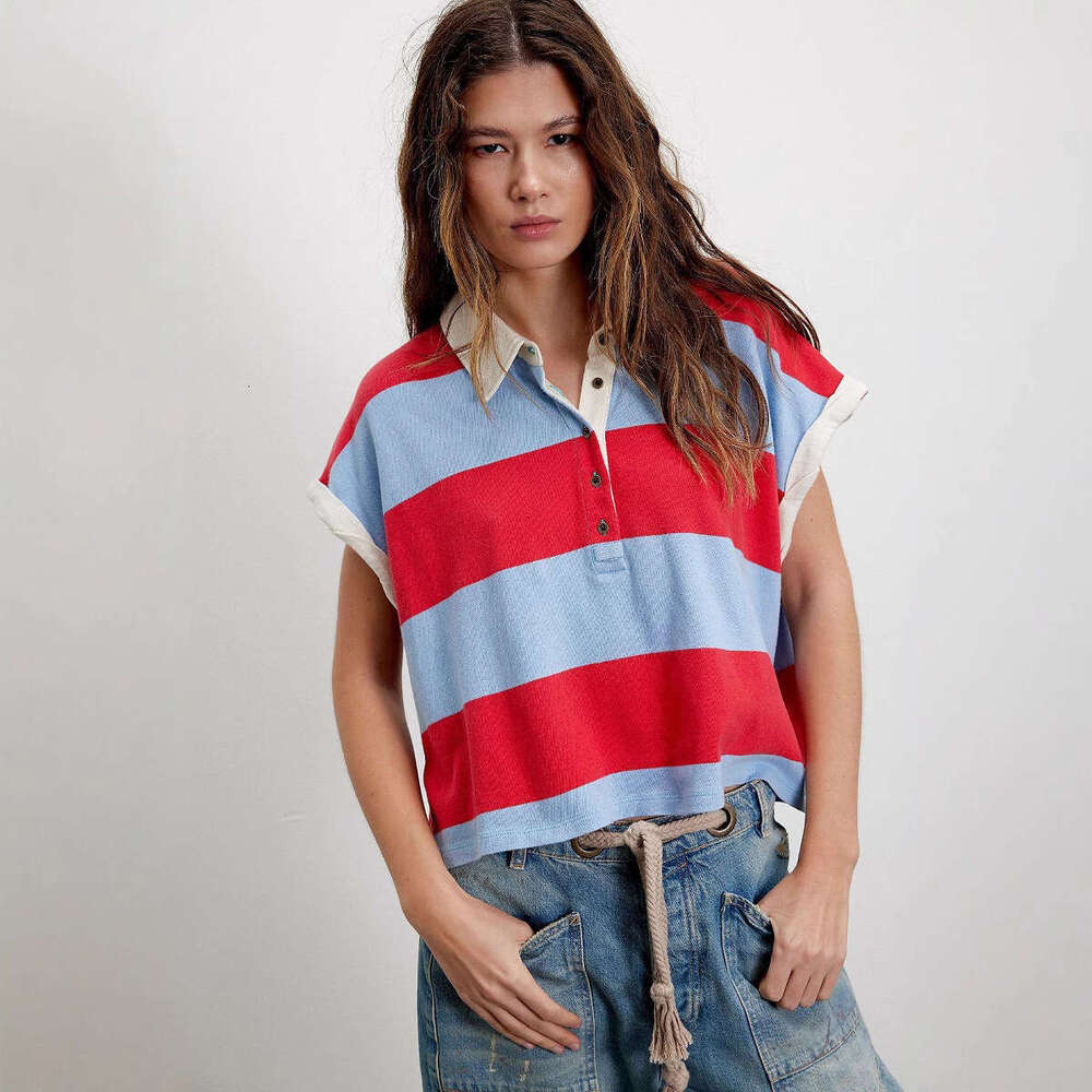 Hot Selling New Fashion Personality Casual Striped Polo Women S Short Sleeve Loose T Shirt