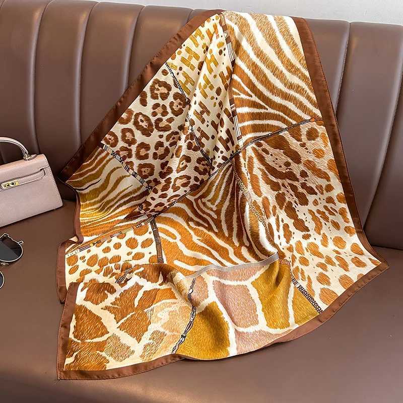7070cm Leopard Print Silk Square Scarf for Wen Soft Satin scarf Neckerchief Hijab band Foard Bag Ribbon Off X260328