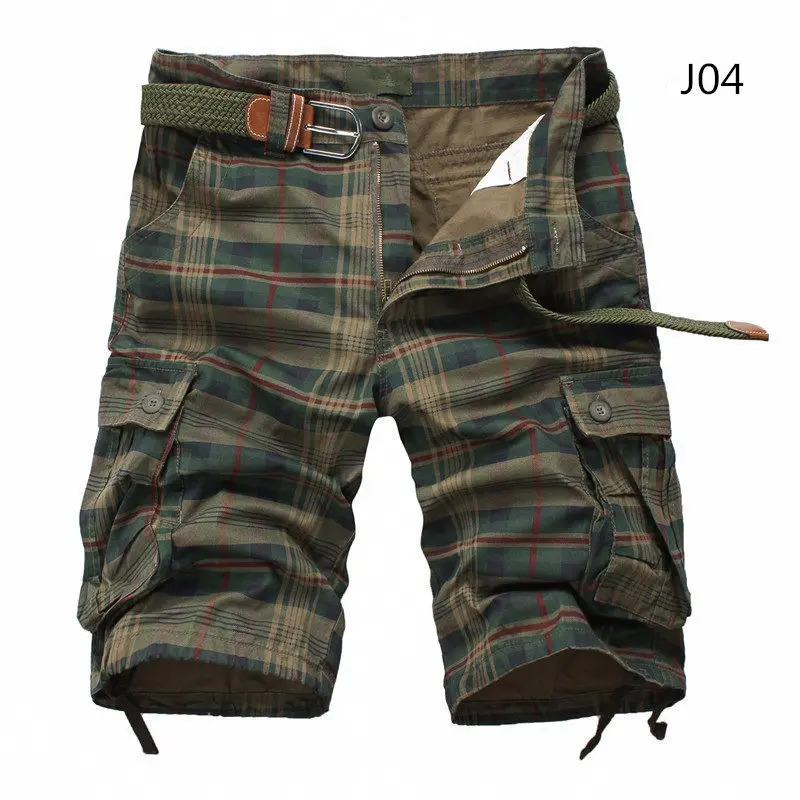 2026 Summer Men Shorts Fashion Plaid Beach Shorts Mens Casual Shorts Military Short Pants Male Bermuda Cargo Overalls No belt 260330