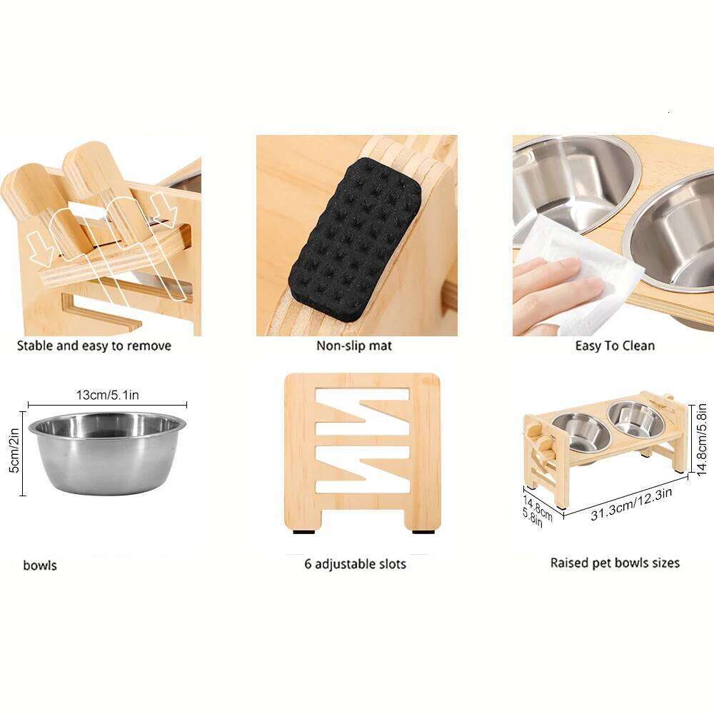 Elevated Small Dog Cat Tilted Adjustable Feeder Stand with 2 Stainless Steel Bowls for Puppies Cats Accessories 26W0330
