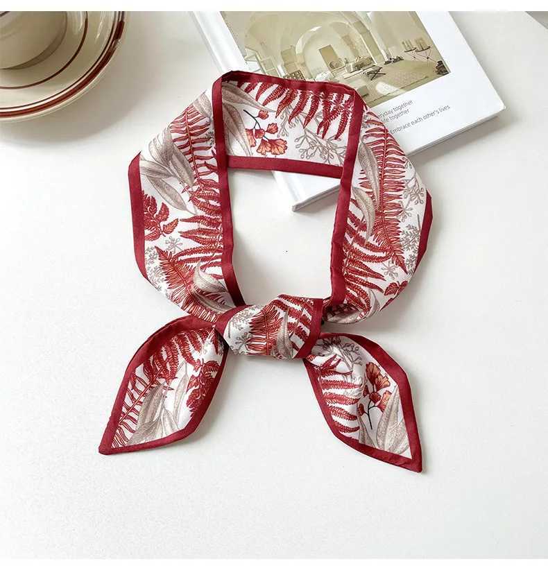 Green Burgundy Leaf Print Silk Scarves Girls Retro Bowknot Hairbands Wen Ribbons band Ponytail Holder Hair Accessories X260328
