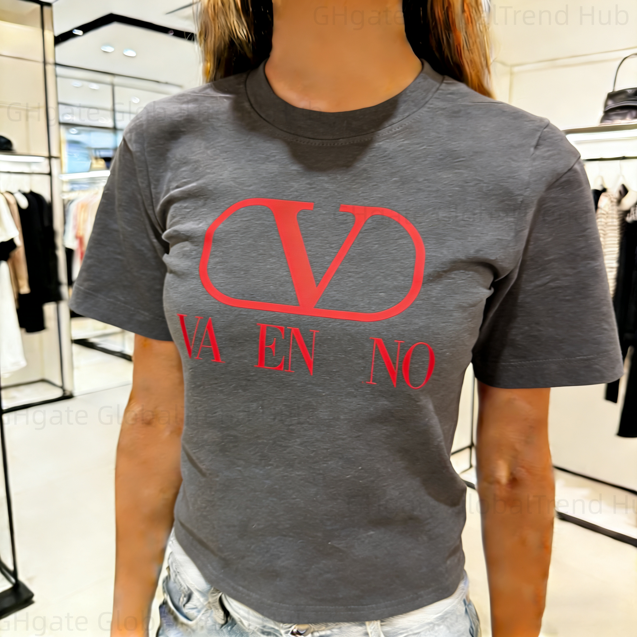 women designer clothes t shirt Women's Luxury V Logo T-Shirt 2025 Summer Casual Short Sleeve Crop Top Streetwear Fashion Brand Tee