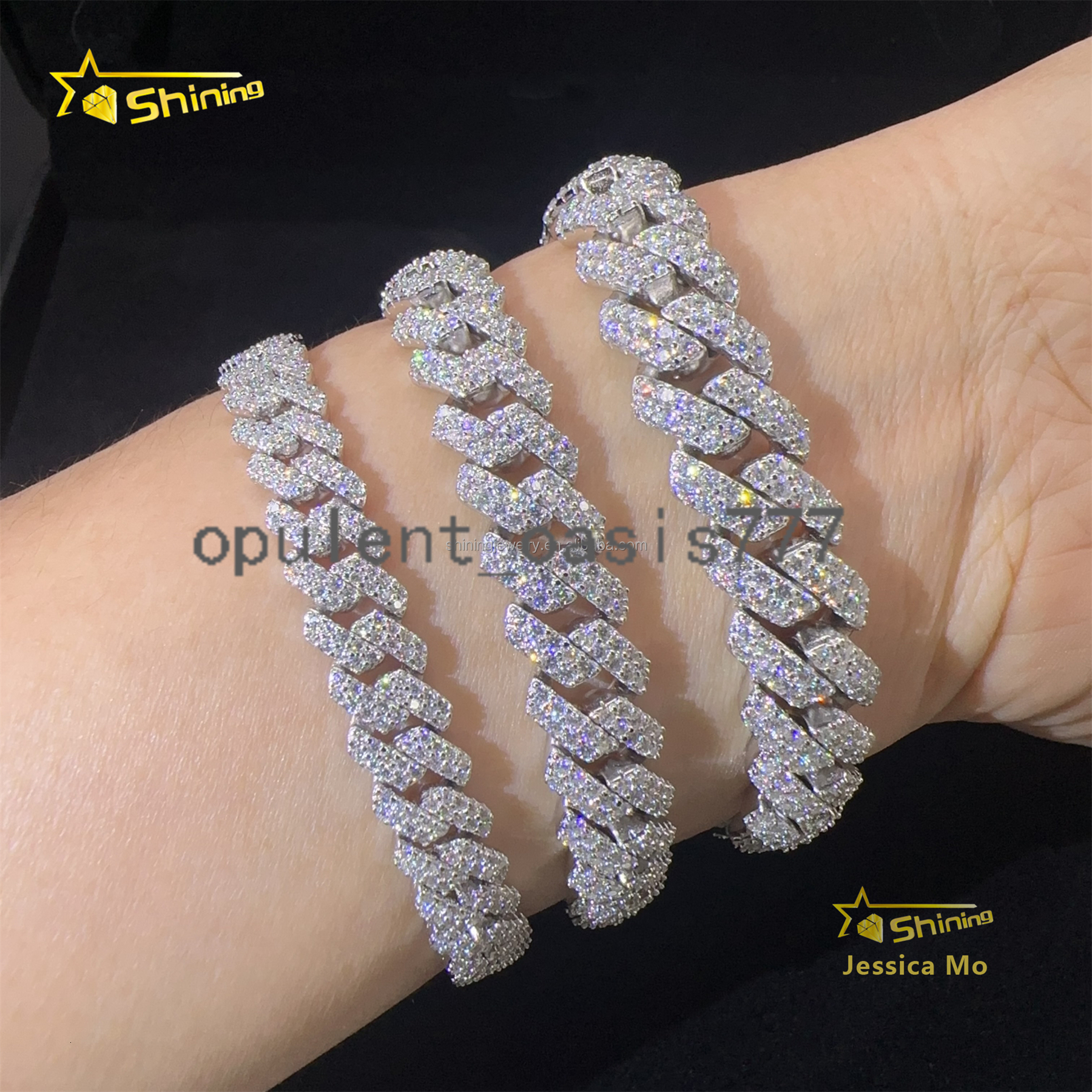 Hot Selling New Arrivals Hip Hop 8mm 10mm 12mm 2Rows Jewelry VVS1 Moissanite Diamond Iced Out S925 Silver Miami Cuban Bracelet