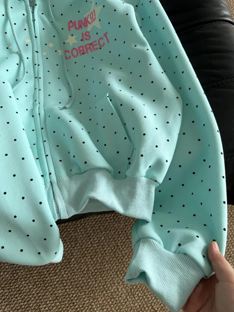 American Style Polka Dot Star Sweatshirts Spring Fashion Letter Print Hooded Women Y2k Sweet Loose Casual Jacket 2026 260327