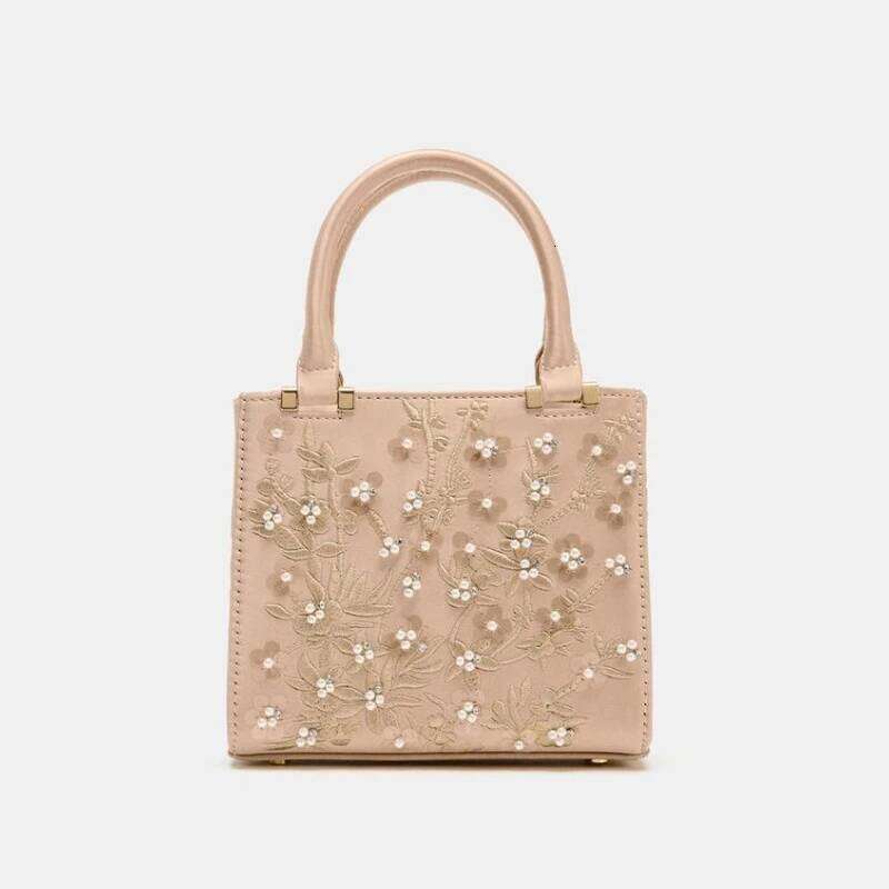 Chinese Embroidery Pearl Mini Duffel Handbag, Women's Crossbody With Chains, Fashionable Small Tote Bag Ladies Luxury Bags