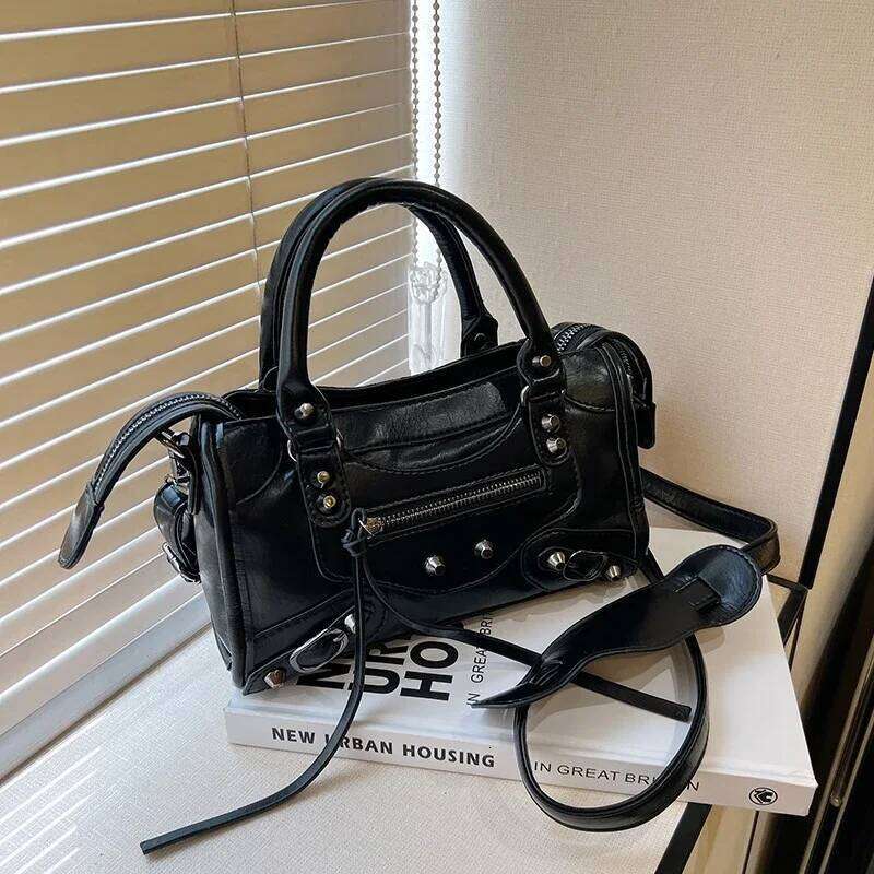 Rivet Motorcycle High End Large Capacity Shoulder Textured Leather Crossbody Bag Fashionable Casual Women S Handbag Liksusie