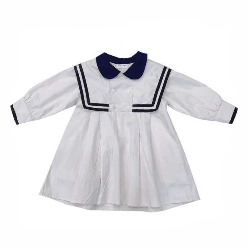Spring Summer Girls Dress British Style Navy Collar Little Cute Long-Sleeved Student School Dress Baby Kids ChildrenS ClothingT260330