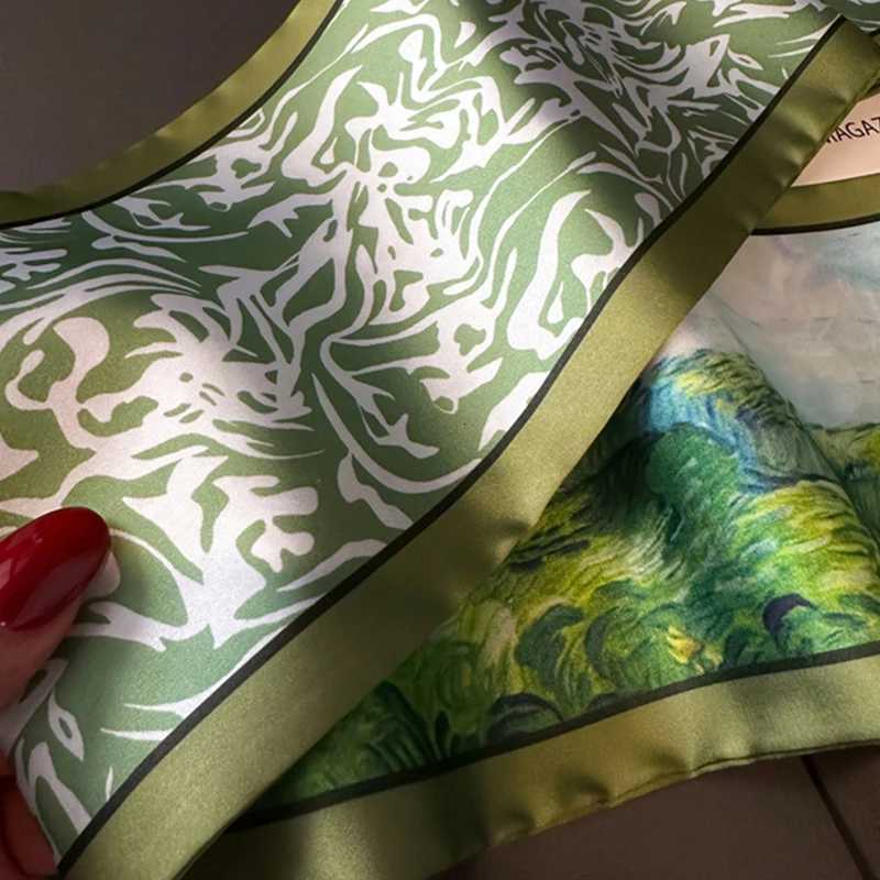 Green Woman Skinny Silk Scarf 147x14cm Long Hair Strip Silk Ribbon Small Neck Scarves Bag Handle Ribbon Kerchief Ladies Tie Z260330