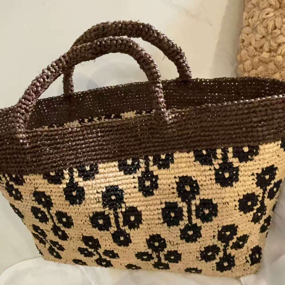 Totebag Shoulder ROSE NOIRE French Style Raffia Hand Crocheted Floral Tote For Women Summer Seaside Vacation Handbag Color Blocked Large Capacity Beac
