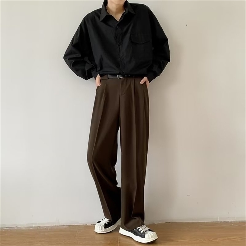 Brown Black Suit Pants Men Slim Fit Fashion Social Mens Dress Pants Korean Casual Straight Pants Mens Office Formal Trousers 260327