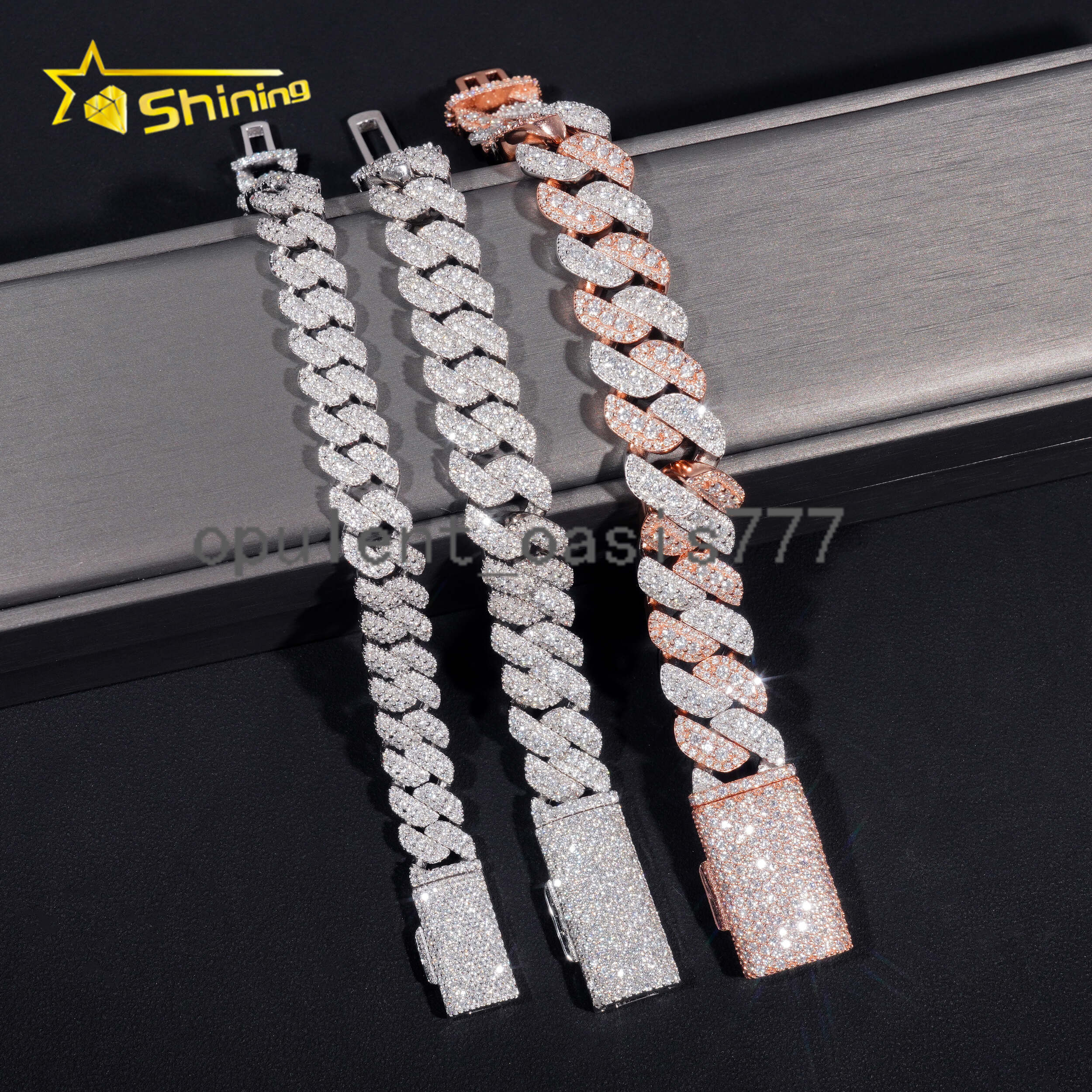 Wholesale Price 10mm 13mm 15mm Cuban Chain Silver 925 Iced Out Vvs Moissanite Diamond Hip Hop Jewelry Cuban Link Bracelet Men