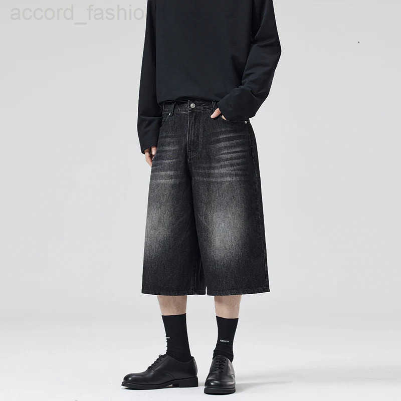 Summer New Fashion Denim Shorts Loose Straight Casual Vintage American Personality Jeans Streetwear Male Short Pants H260330