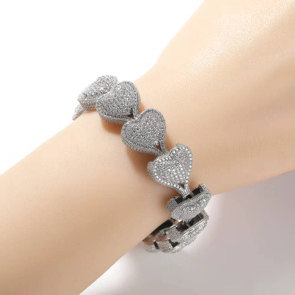 17mm Iced Out Bling Full Heart Bracelet Women Choker Hip Hop Jewelry