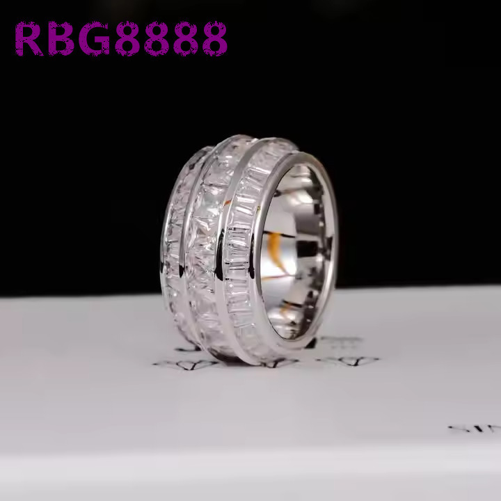 Mens Stainless Steel Moissanite Stone Hip Hop Ring with Baguette Diamond for Anniversary Gift