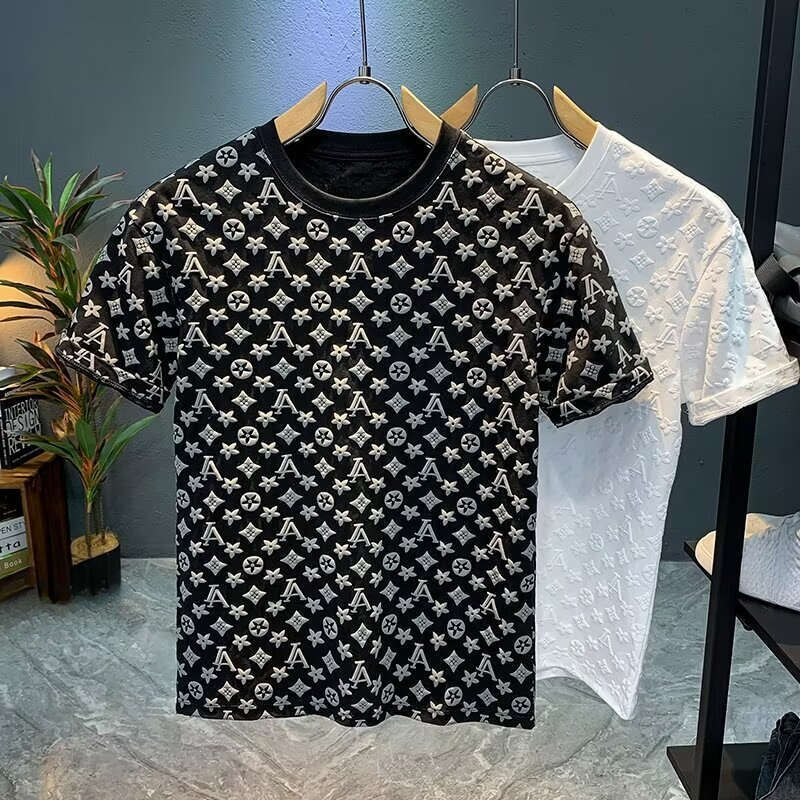 Summer New Trendy Round Neck Pullover Short T-Shirt Korean Style Brand Print Loose Casual Half Sleeve Tee for Men