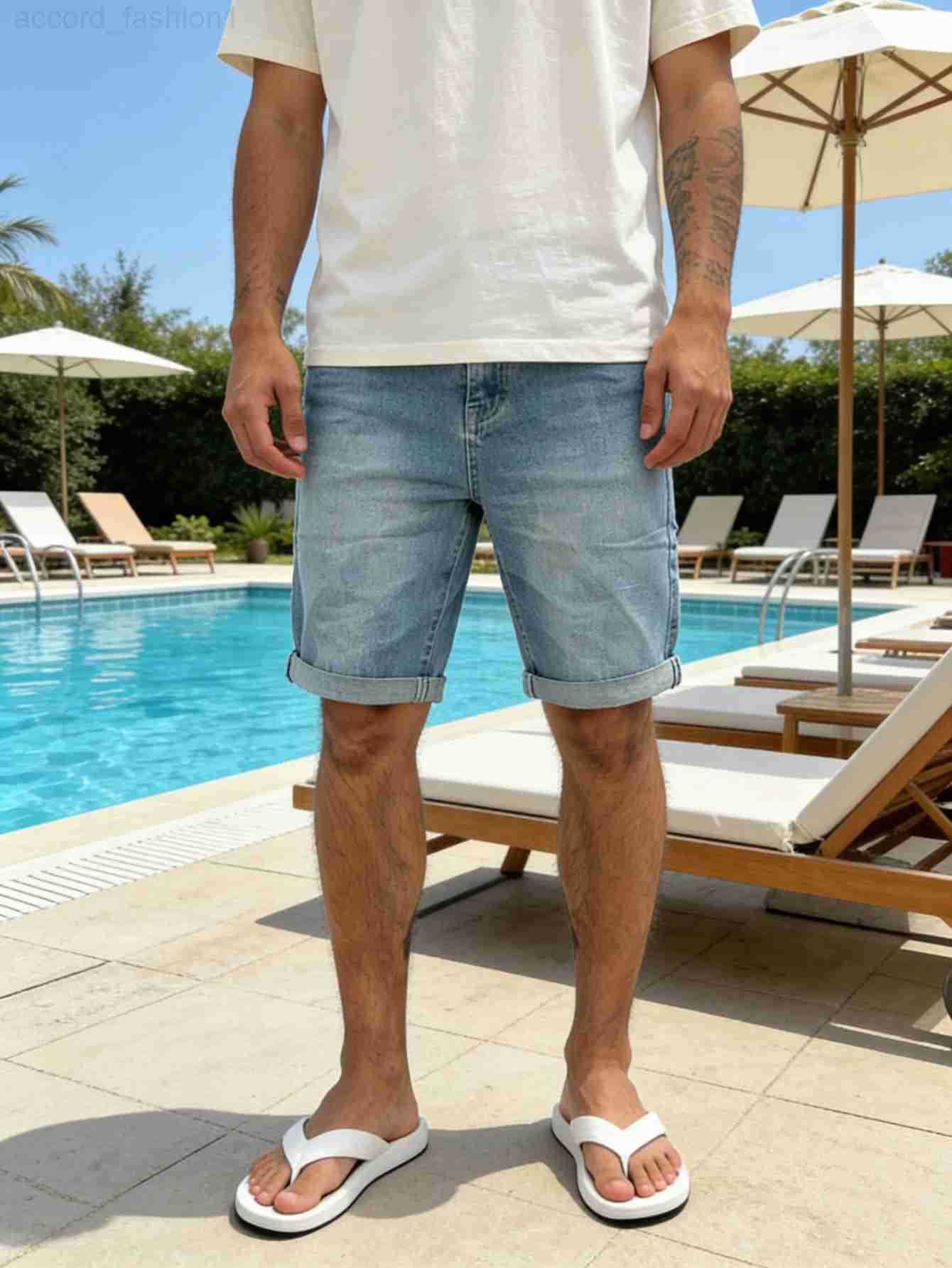 Y2K Fashion Mens Stretch Blue Jorts Slim Fit Stylish Jeans Pant Comfort Casual Outfits H260330