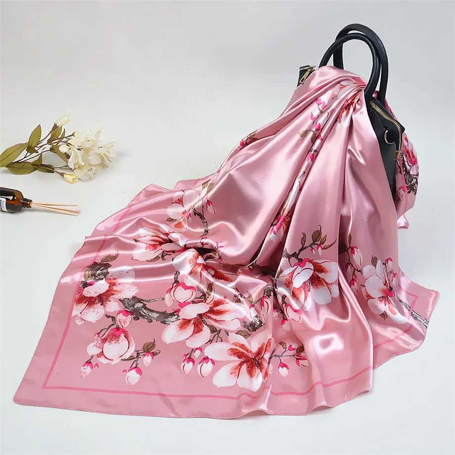 2024 Wintersweet Floral Women Silk Scarf Large Square Scarves Female Bandana Fashion Handkerchief Ladies Hijab Kerchief Scarves Z260330