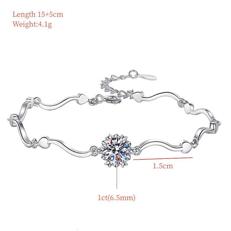 Romantic Heart Snowflake Wave Bracelet S925 Sterling Silver Plated 18K Gold Brilliant Cut Moissanite Jewelry for Women
