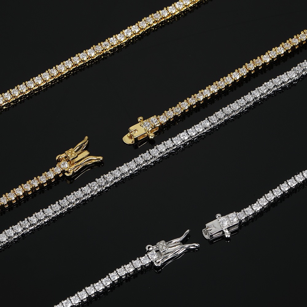 Hot-selling Pass Tester 2mm Iced Luxury Diamond Tennis S925 Silicon Chain Necklace and Bracelet GRA