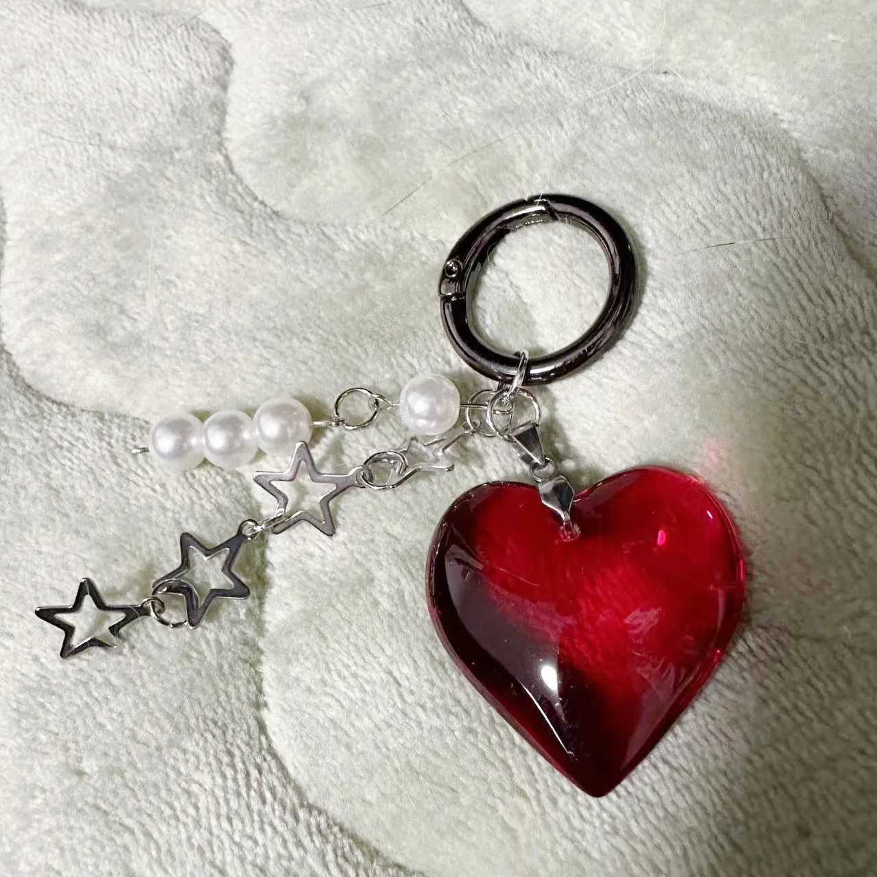 Harajuku Keychain Red Heart Star Backpack Pendant Kawaii Accessories Korean Fashion Charm Pearl Keychain Vintage Jewelry Z260330