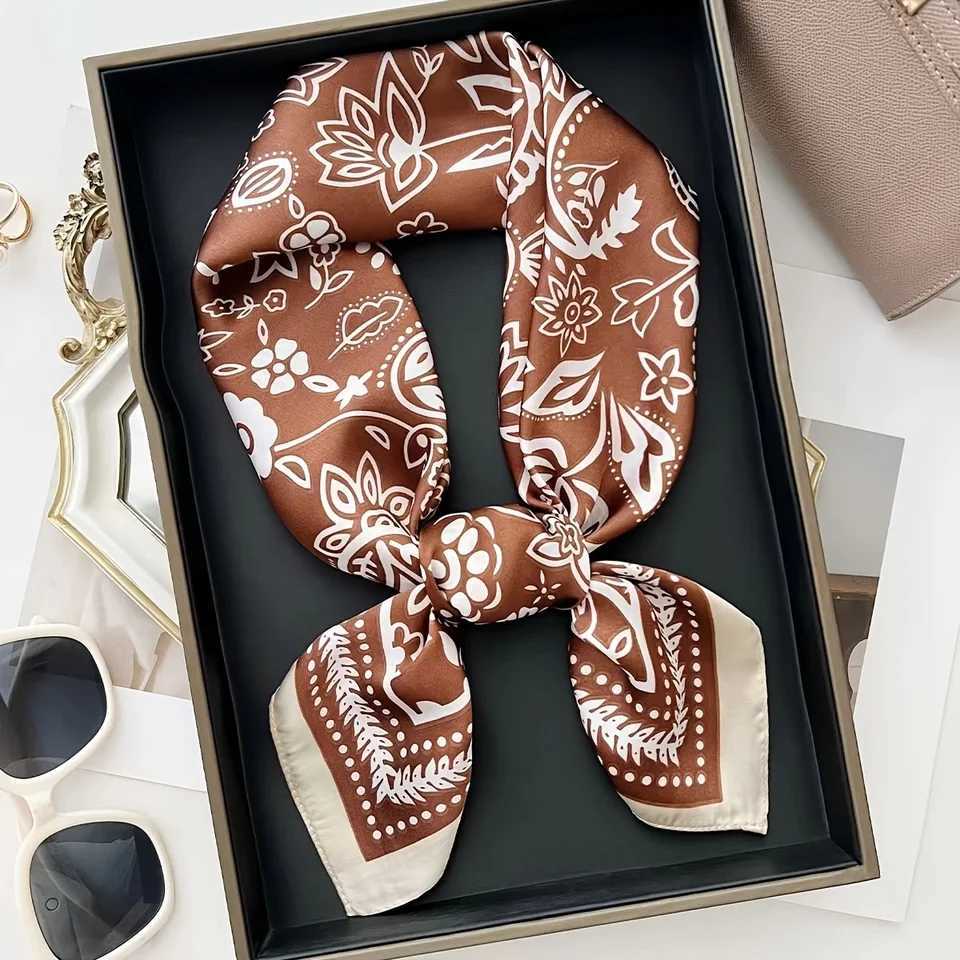 Boho Floral Print Satin Ladies Scarf Soft Imitation Silk for Wen Versatile for Neck Hair Bag Decor Fashion Accessory X260328
